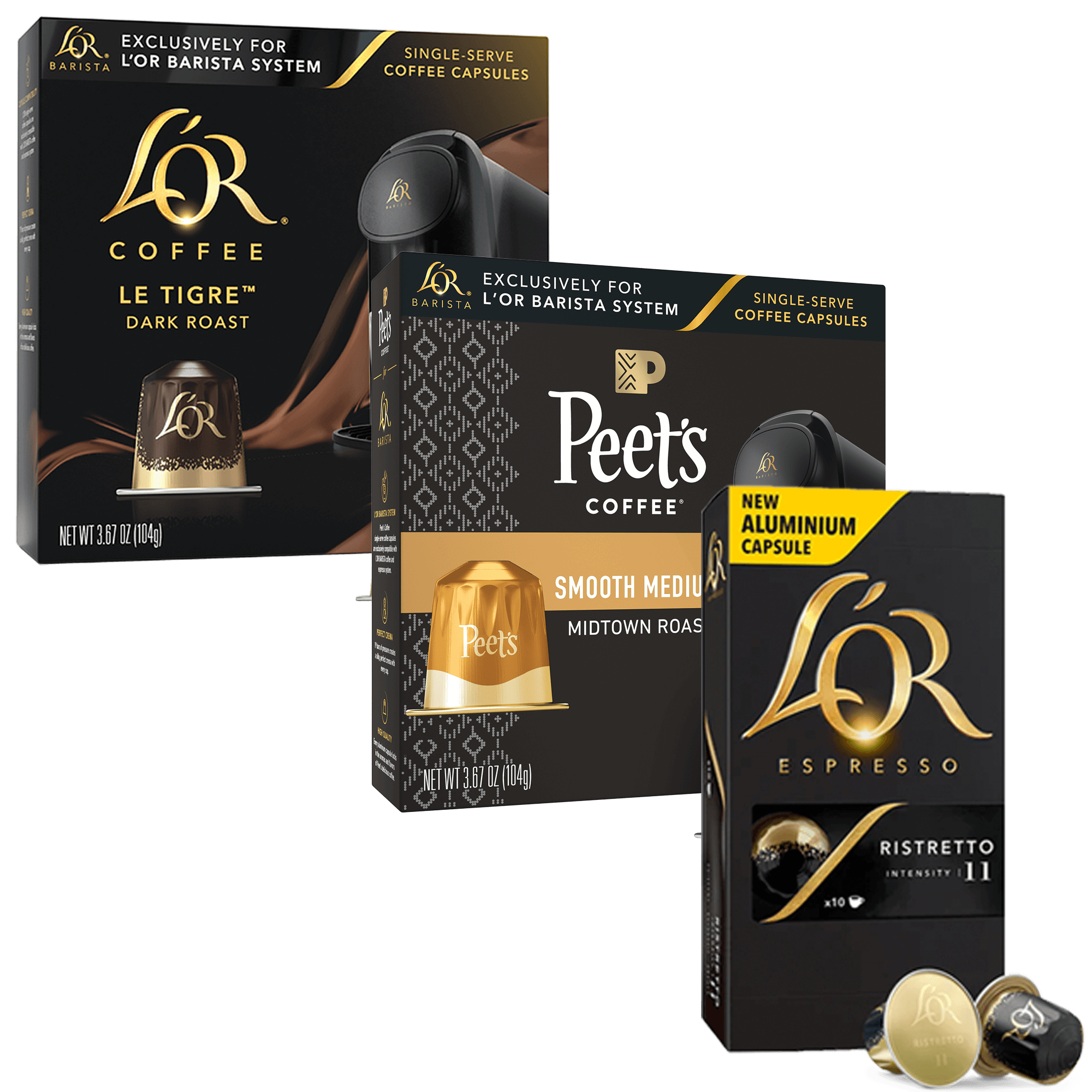 L'OR Espresso and Coffee Pods Including Peet's - 30 Count (2 Sizes), Single  Cup Aluminum Coffee Capsules Compatible with the L'OR Barista Coffee and