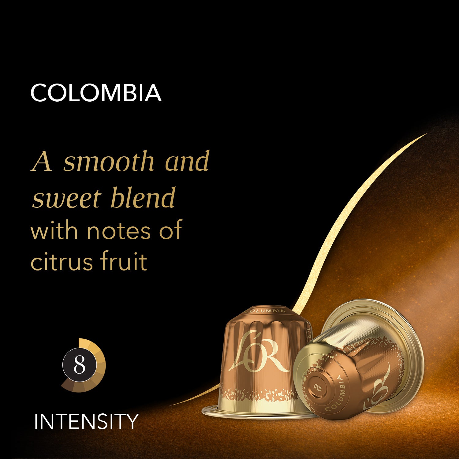 Image that says Colombia is a smooth, sweet blend with notes of citrus fruit.