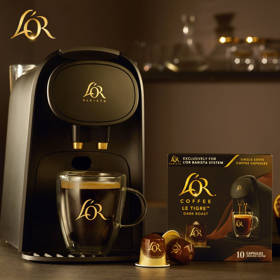 Image of L'OR BARISTA with box of Le Tigre Coffee