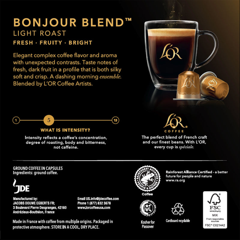 L'OR Coffee Pods, 30 Capsules Bonjour Light Roast Blend, Single Cup  Aluminum Coffee Capsules Exclusively Compatible with the L'OR BARISTA System