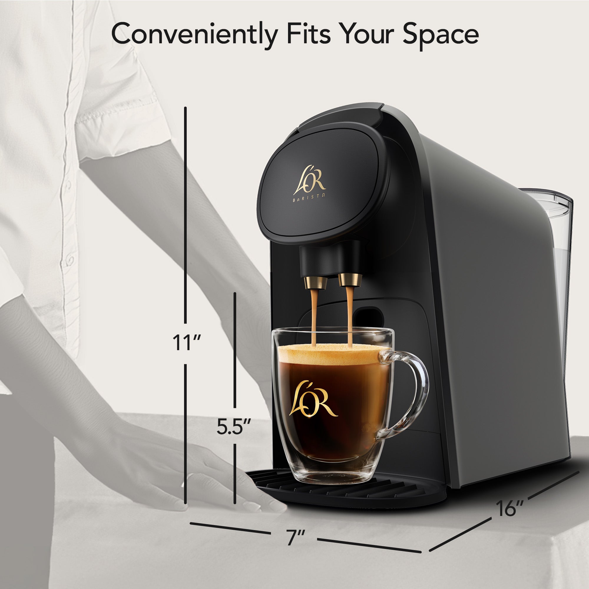 Image of Cashmere Grey L'OR BARISTA System with dimensions