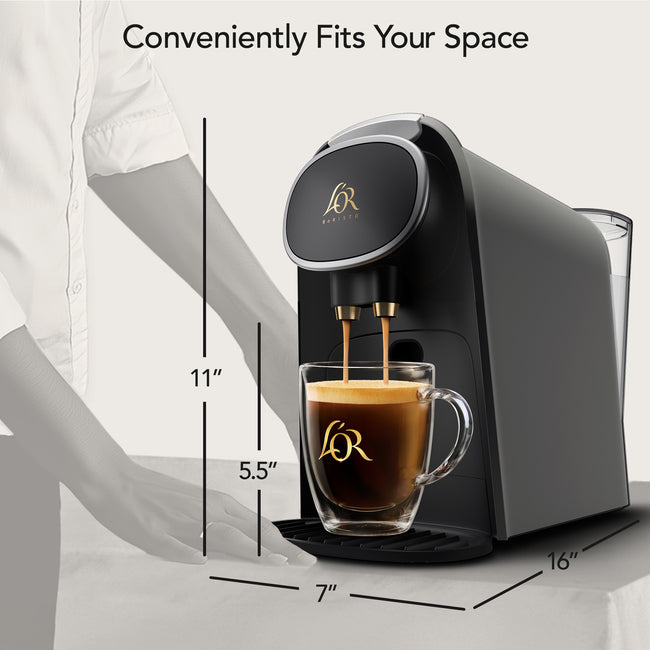 Image of L'OR BARISTA System with Brushed Silver Accents with dimensions