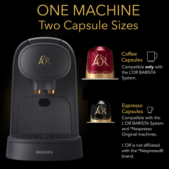 One Machine - Two Capsule Sizes for Coffee & Espresso - L'OR BARISTA System