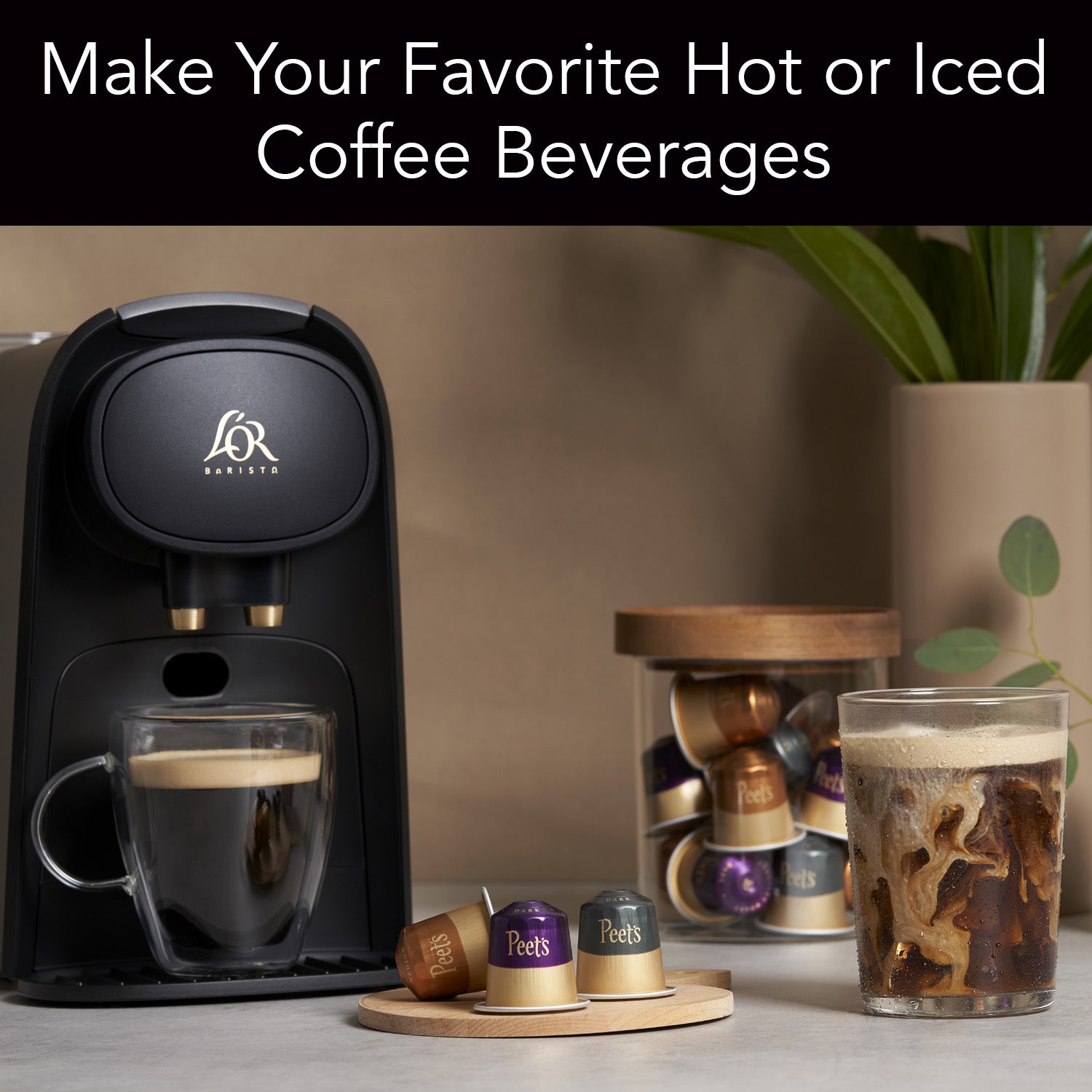 Image of L'OR BARISTA System with Peet's capsules and coffee drink