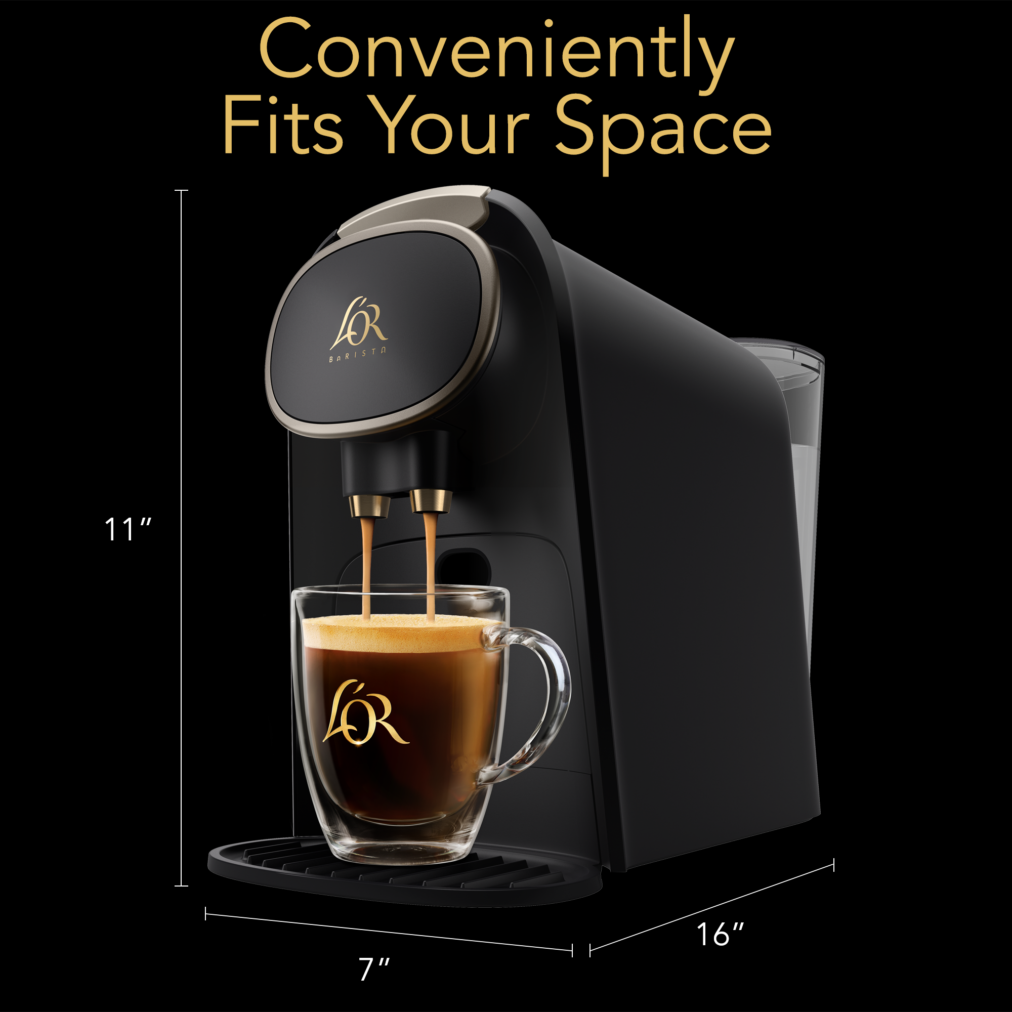 Image of L'OR BARISTA System with dimensions.