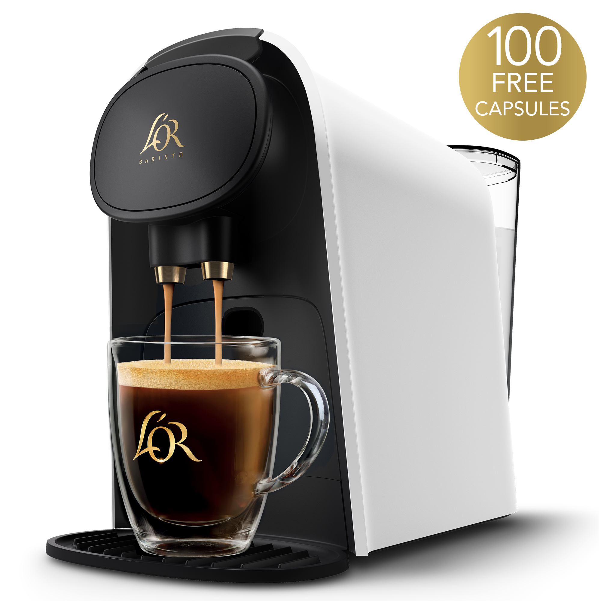 L'OR BARISTA System Satin Blanc Bundle with 100 Free Capsules
