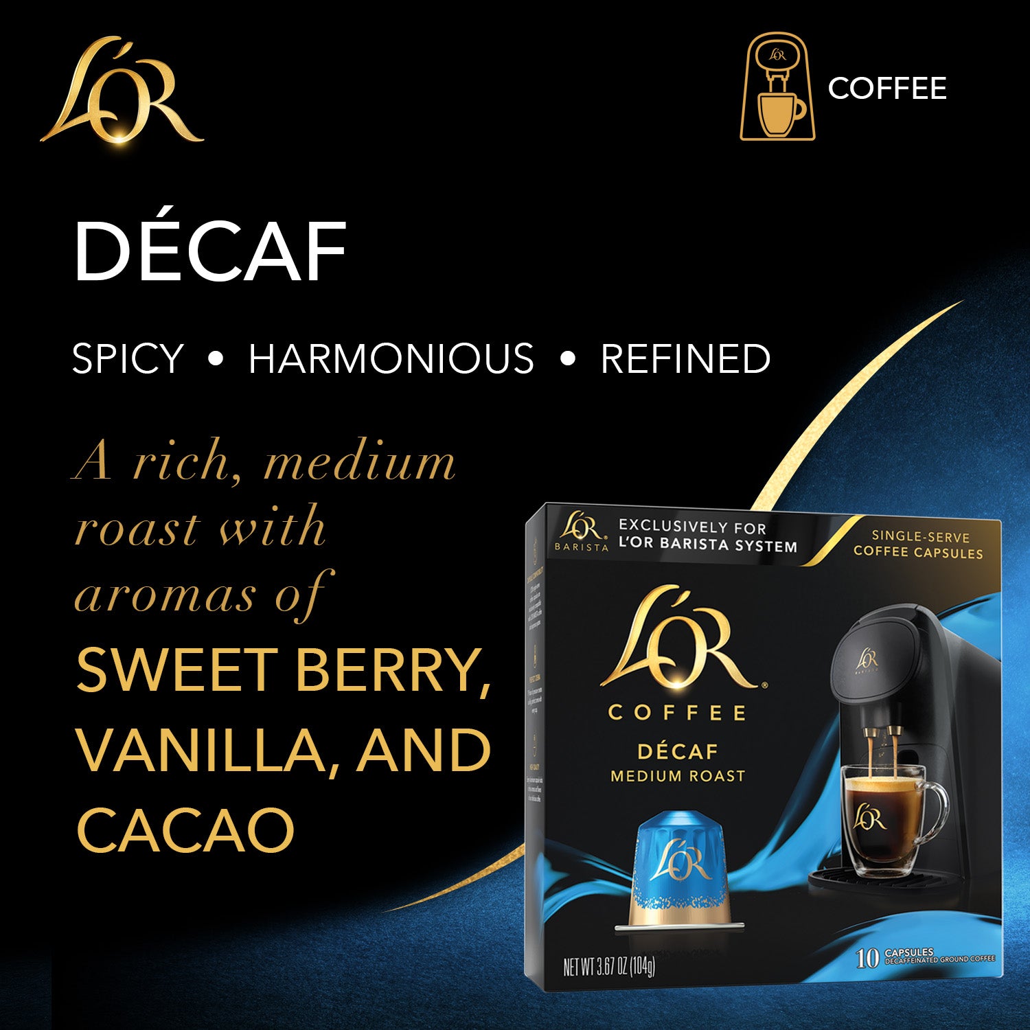 L'or Coffee Pods - Decaf Coffee - Medium Roast - 10 Capsules ($0.99 Each) - Single Serve Coffee Capsules - Compatible with The L'or Barista System