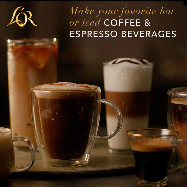 Image of various coffee beverage types and sizes.
