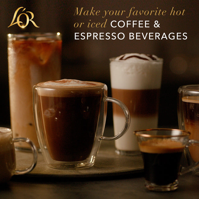 Image of various coffee drinks and sizes.