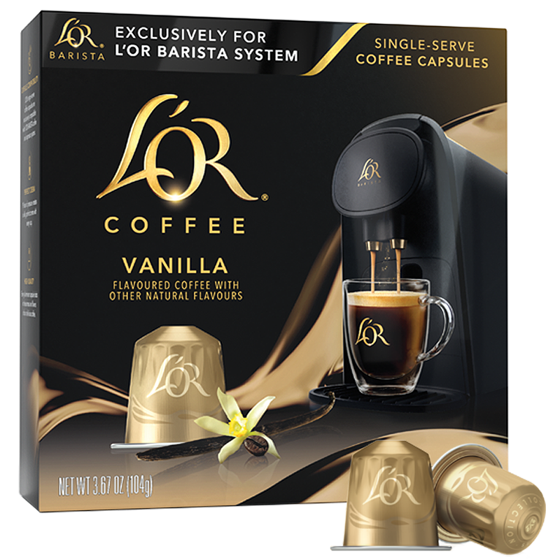 Image of L'OR Vanilla Coffee Box with Capsules.