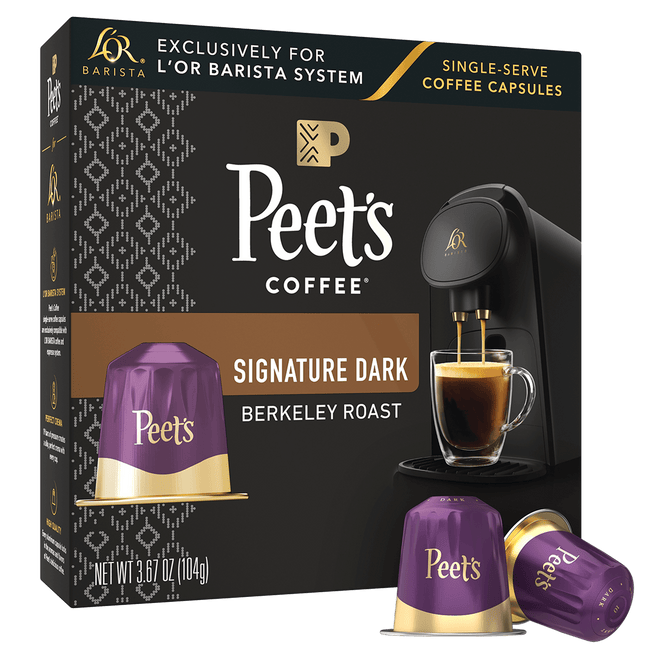 Image of Peet's Berkeley Roast Coffee Box with Capsules. 