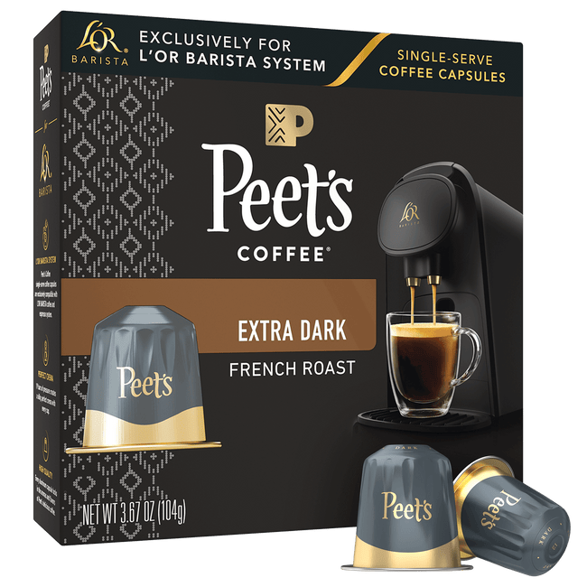 Image of Peet's French Roast Coffee Box with Capsules. 